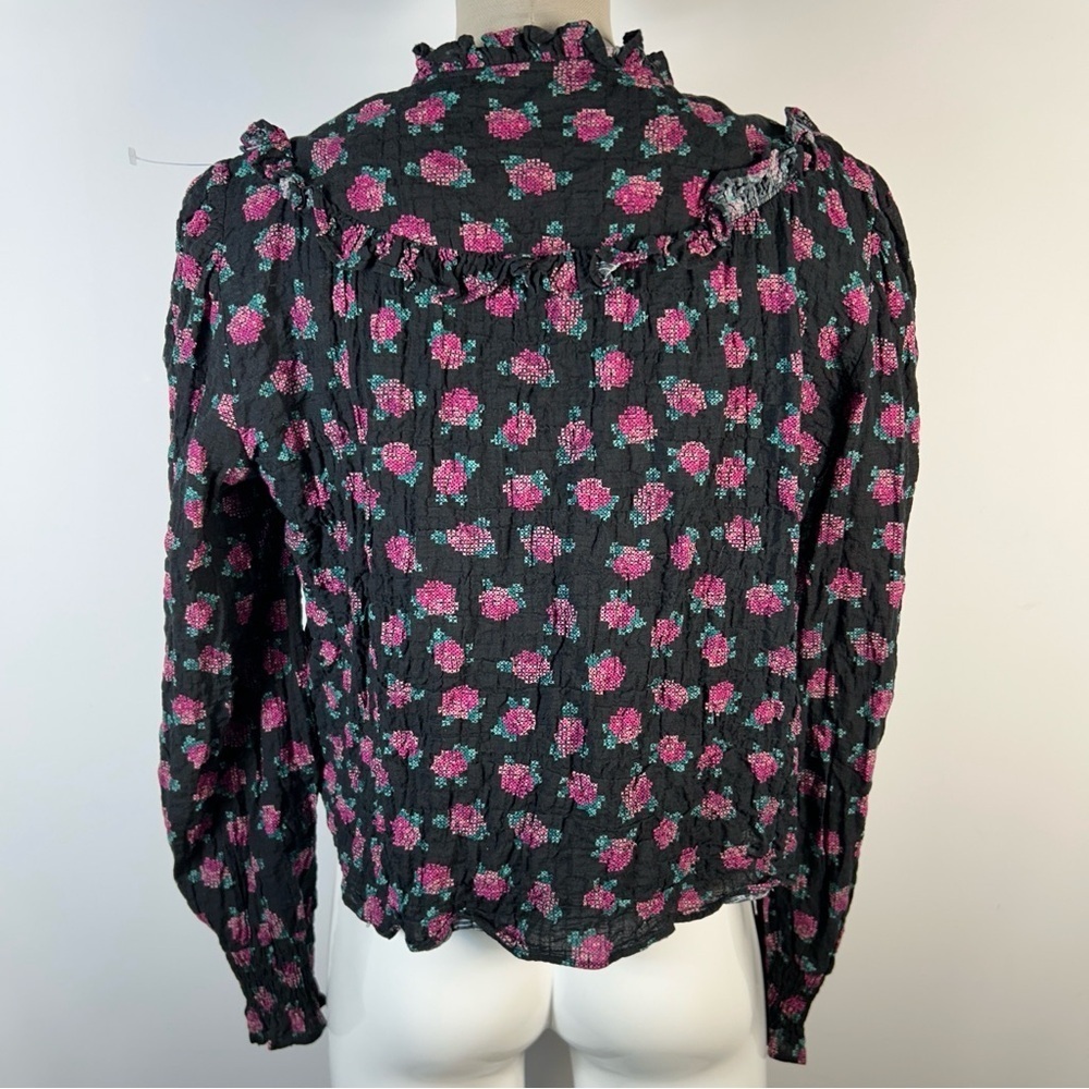 ❤️ Zara Dark Blouse with Pink Floral Design L - Picture 3 of 10